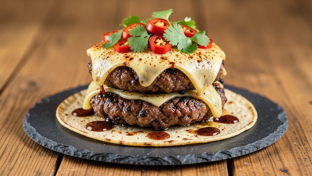 Beef and Bean Burgers Recipe: Crispy Tortilla Crowns With Melty Cheese Rivers