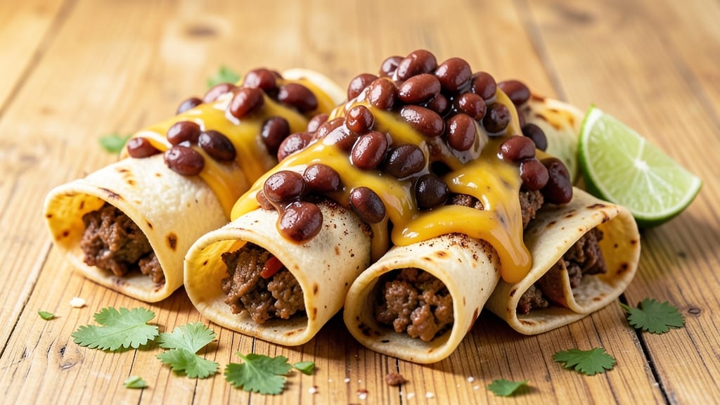 Beef and Bean Taquitos Recipe: Crispy Tortilla Bites with Spiced Cheese Rivers