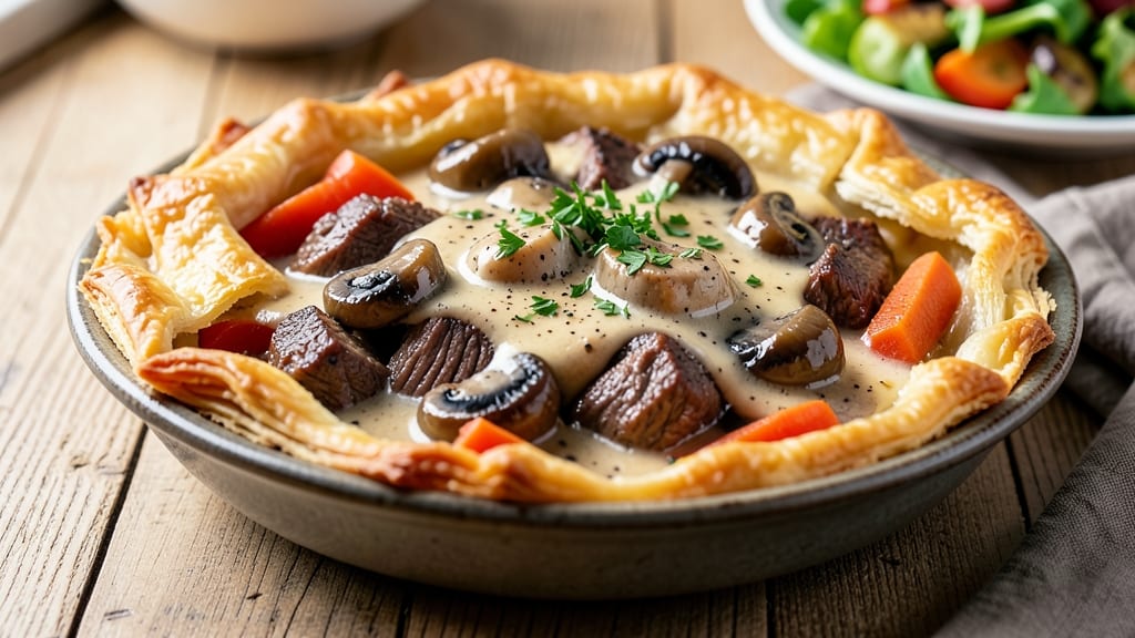 Beef and Mushroom Pot Pie Recipe: Flaky Crust Over Savory Gravy Heaven