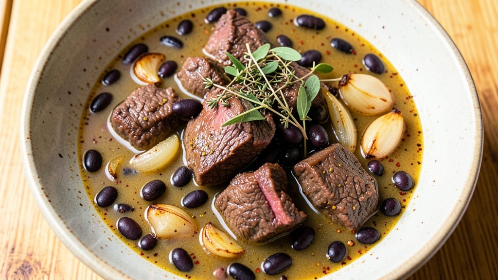 Beef and Black Bean Soup Recipe: Smoky Cumin and Charred Tortilla Crunch Topping