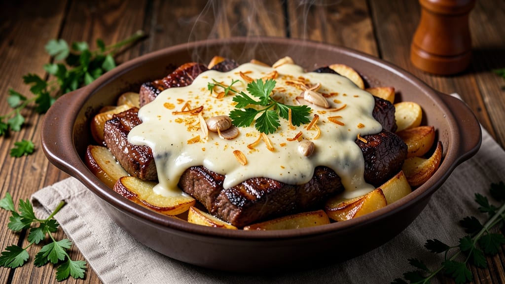 Beef and Potato Au Gratin Recipe: Crispy Cheese Crowns Over Creamy Layers