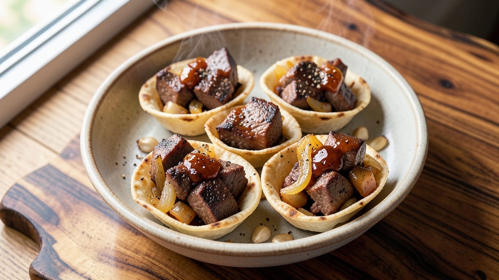 Barbecue Beef Cups Recipe: Crispy Tortilla Crowns With Smoky Beef Bites