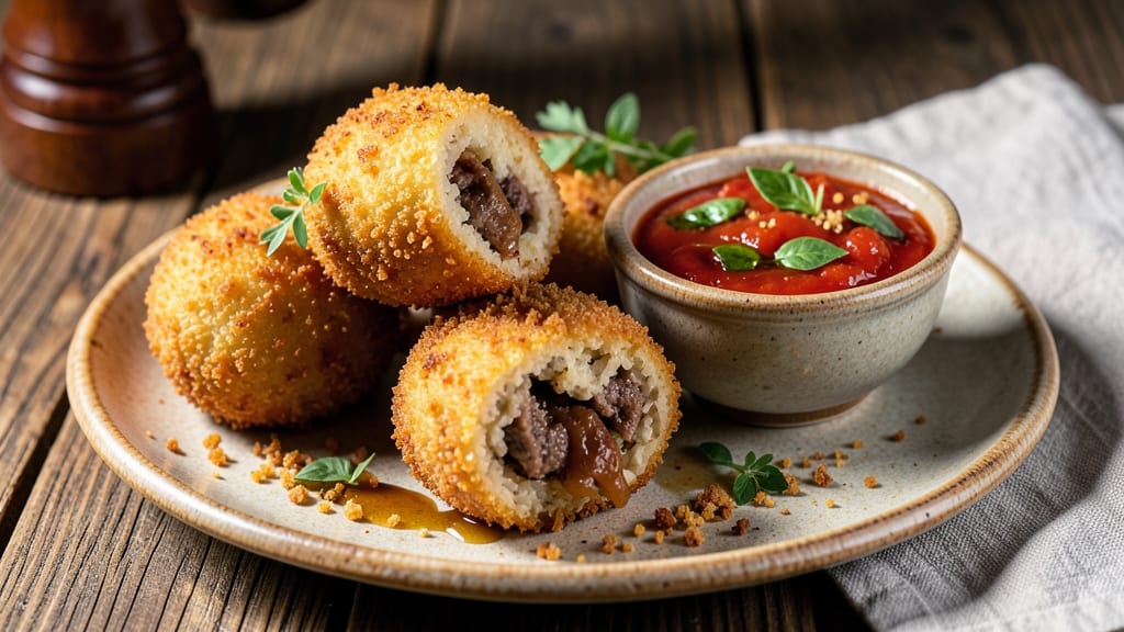Beef Arancini Recipe: Crispy Fried Risotto Balls With Melty Cheese Hearts