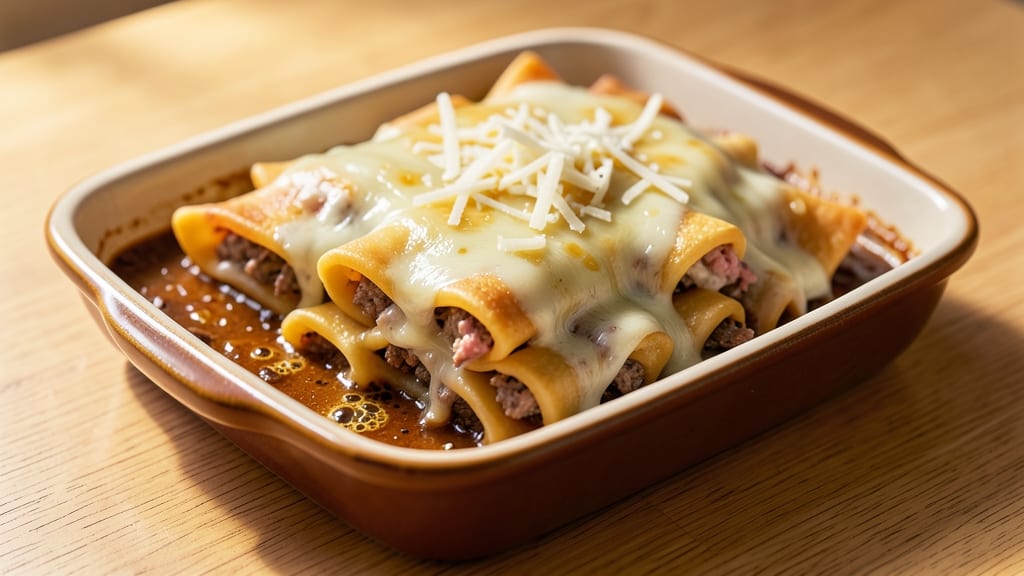Beef and Cheese Manicotti Recipe: Layered Pasta with Crispy Tortilla Crowns