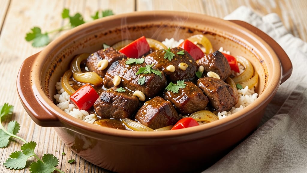 Beef Afritada Recipe in Slow Cooker: Crispy Tortilla Crowns Over Savory Tomato-Spiced Beef