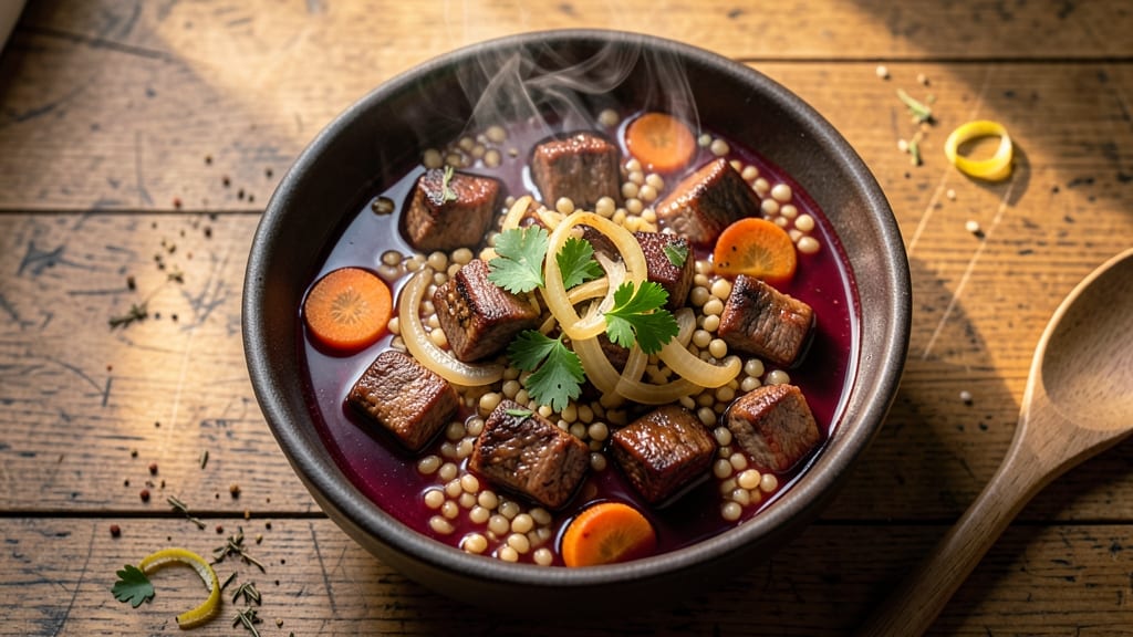 Beef Barley Soup Recipe With Red Wine: Deep-Red Wine Infusion and Hearty Barley Bites