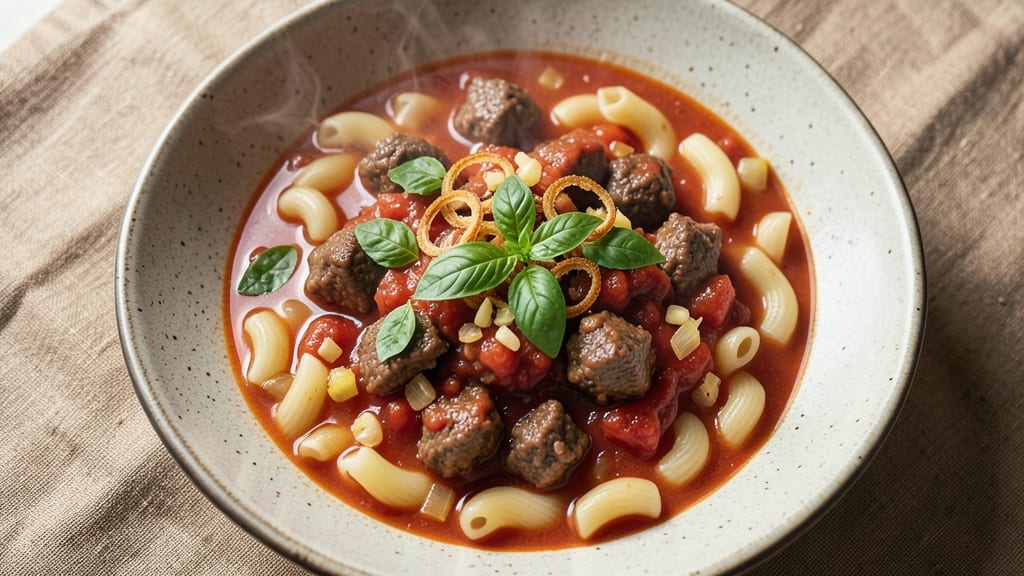 Beef and Tomato Macaroni Soup Recipe: Umami-Packed One-Pot Comfort