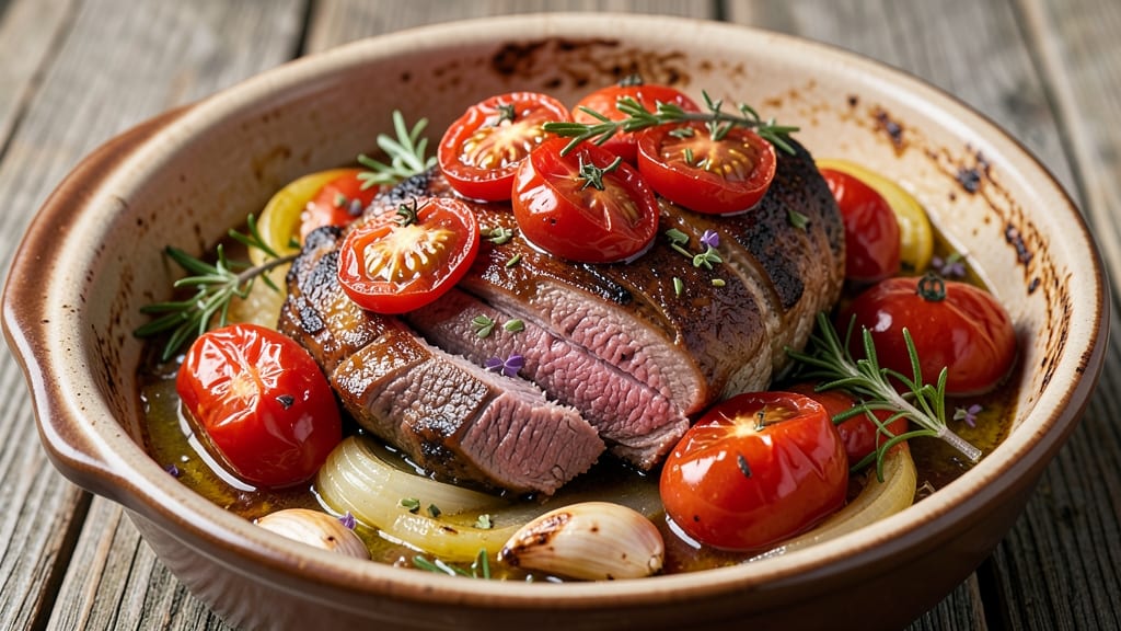 Beef and Tomatoes Recipe: Simmered Italian-Style with Herbed Crust