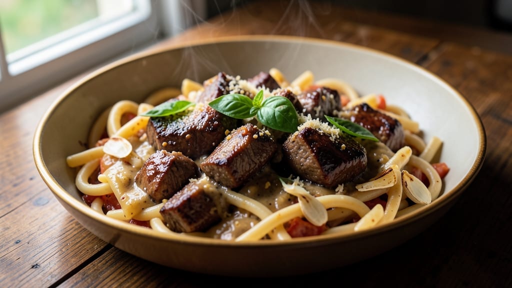 Beef and Rotini in Garlic Parmesan Sauce Recipe: One-Pan Pasta with Rich Umami Depth
