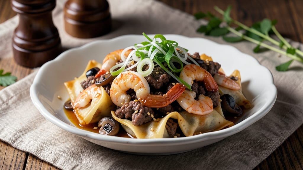Beef and Shrimp Wonton Soup Recipe: Crispy Wonton Crunch in Creamy Broth
