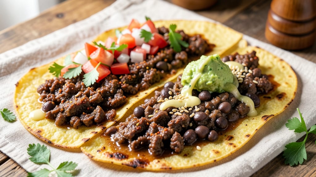 Beef and Bean Tostadas Recipe: Crispy Tortilla Crunch Over Smoky Cumin Cheese