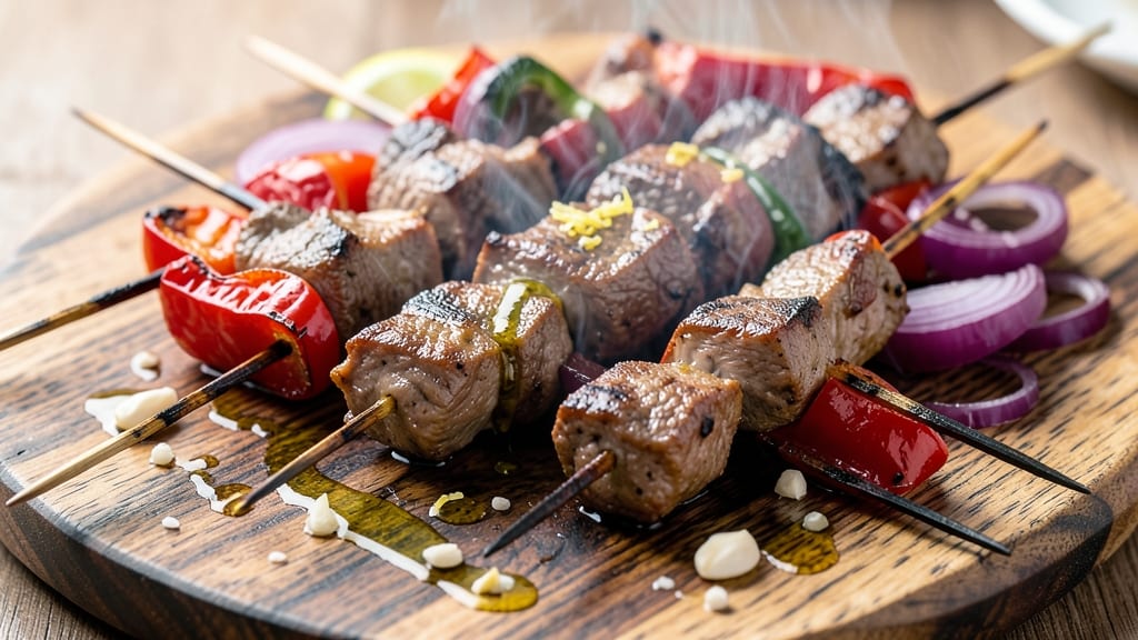 Barbecue Beef Kebabs Recipe: Charred Crust and Juicy Centers on Skewers