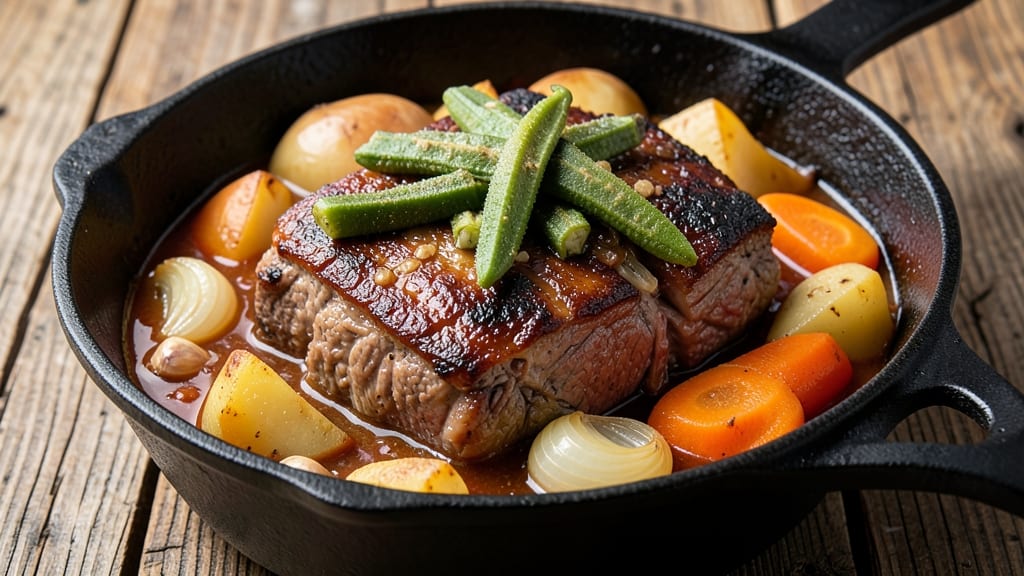 Authentic Beef Caldereta Recipe: Crispy Tortilla Crowns Over Silky Okra-Thickened Stew