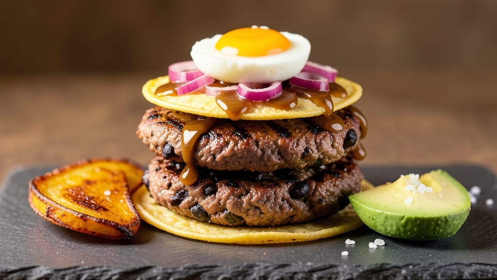 Beef and Black Bean Burgers Recipe: Spiced Plant-Powered Patties With Crunchy Tortilla Crowns