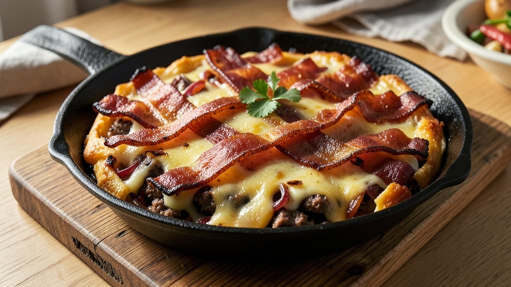 Beef Bacon and Cheese Pie Recipe: Crispy Top, Gooey Cheese Layers
