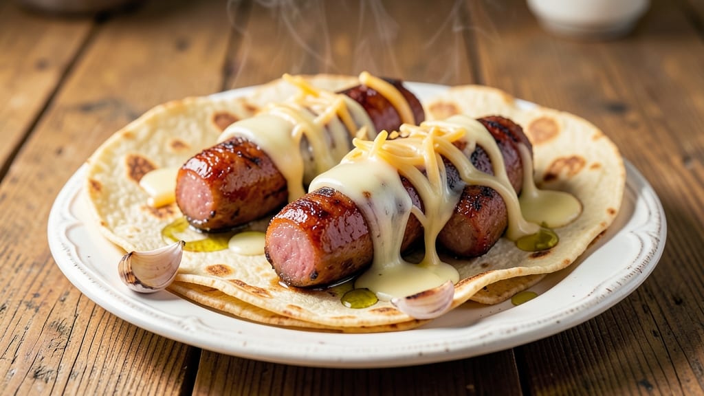 Beef and Cheese Sausage Recipe: Crispy Tortilla Crowns Over Melted Cheese Rivers