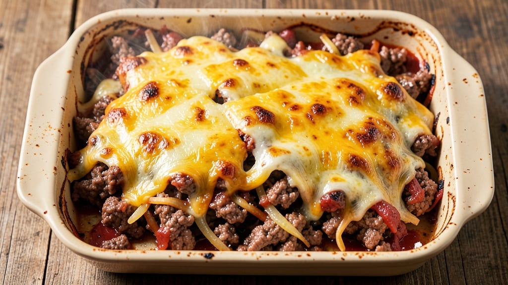 Beef and Cheddar Casserole Recipe: Crispy Tortilla Topping Over Melty Cheese Layers