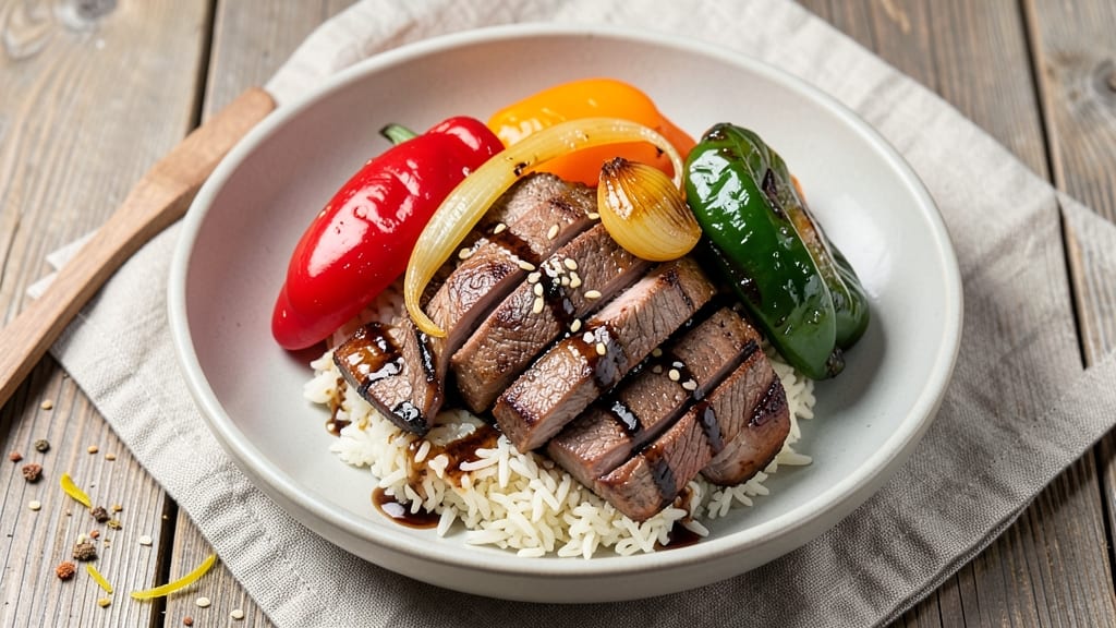 Beef and Peppers Bowl Recipe: Umami-Packed Protein with Charred Veggies