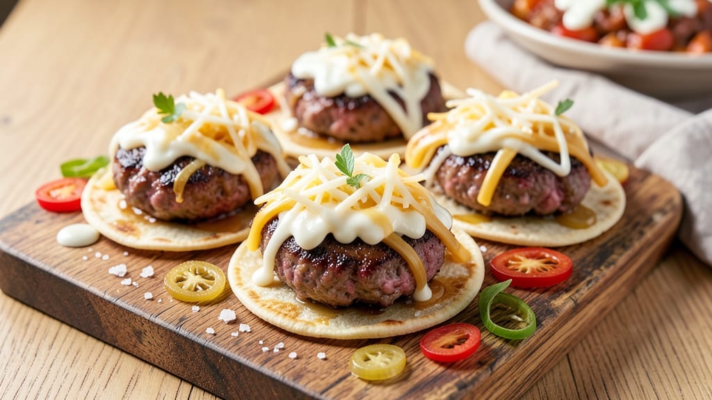 Beef and Cheese Sliders Recipe: Mini Burgers With Crispy Tortilla Crowns