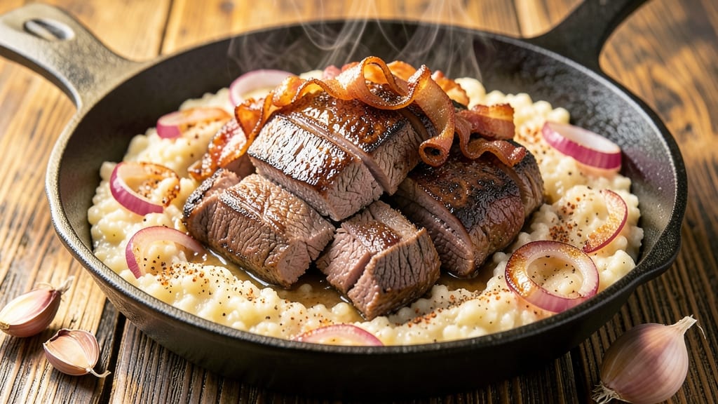 Beef and Grits Recipe: Smoky Cumin Crust Over Creamy Polenta Bites