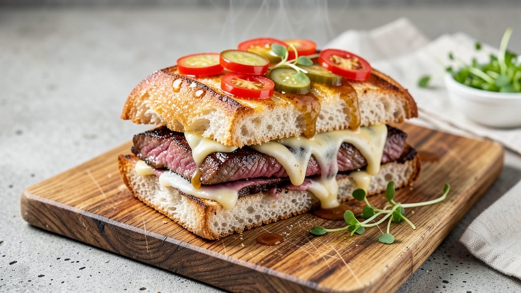 Asiago Roast Beef Sandwich Recipe: Shaved Ribeye with Melty Asiago Rivers