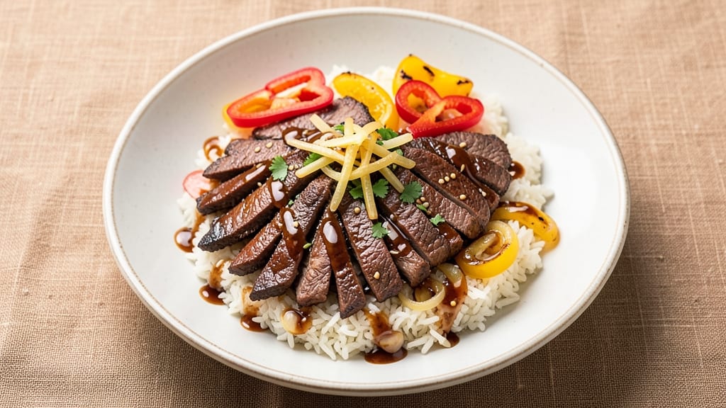 Beef and Pepper Rice Bowl With Hoisin Sauce Recipe: Sweet-Savory Umami Crunch in One Pan