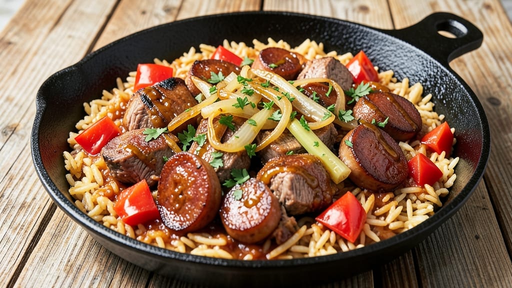 Beef and Sausage Jambalaya Recipe: Spiced Rice One-Pot Feast