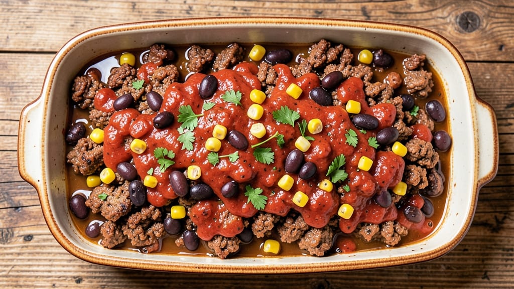 Beef and Bean Casserole Recipe: Crispy Tortilla Crowns Over Creamy Spiced Base