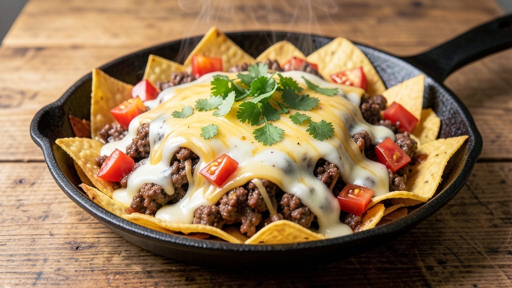 Baked Beef Nachos Recipe: Crispy Tortilla Layers and Melty Cheese Rivers