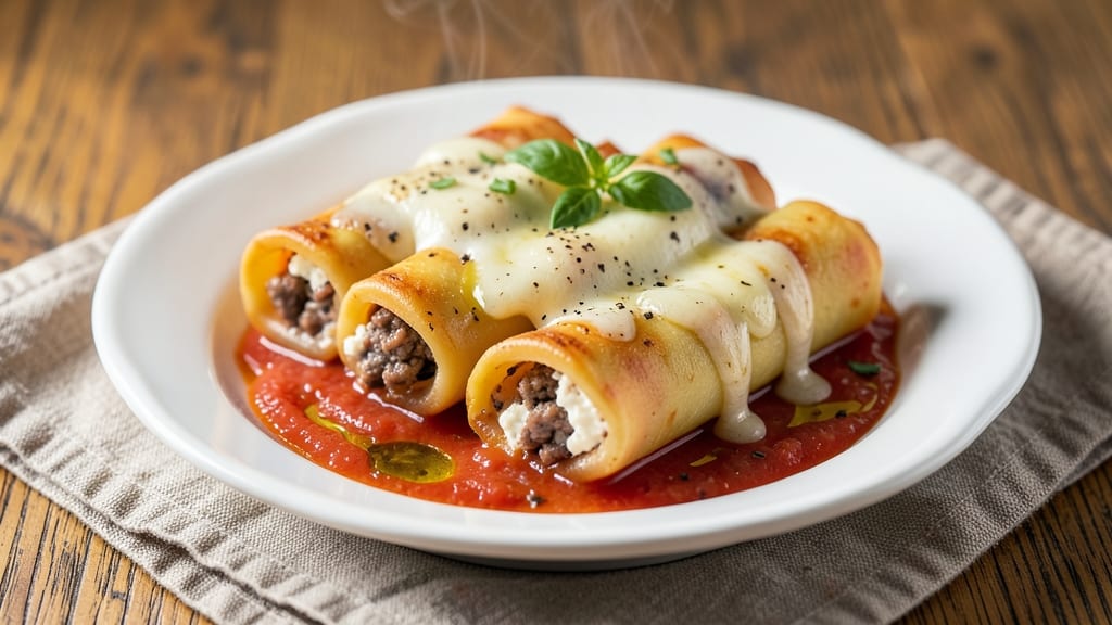 Beef and Cheese Cannelloni Recipe: Baked Pasta Layers With Melty Ricotta and Tomato