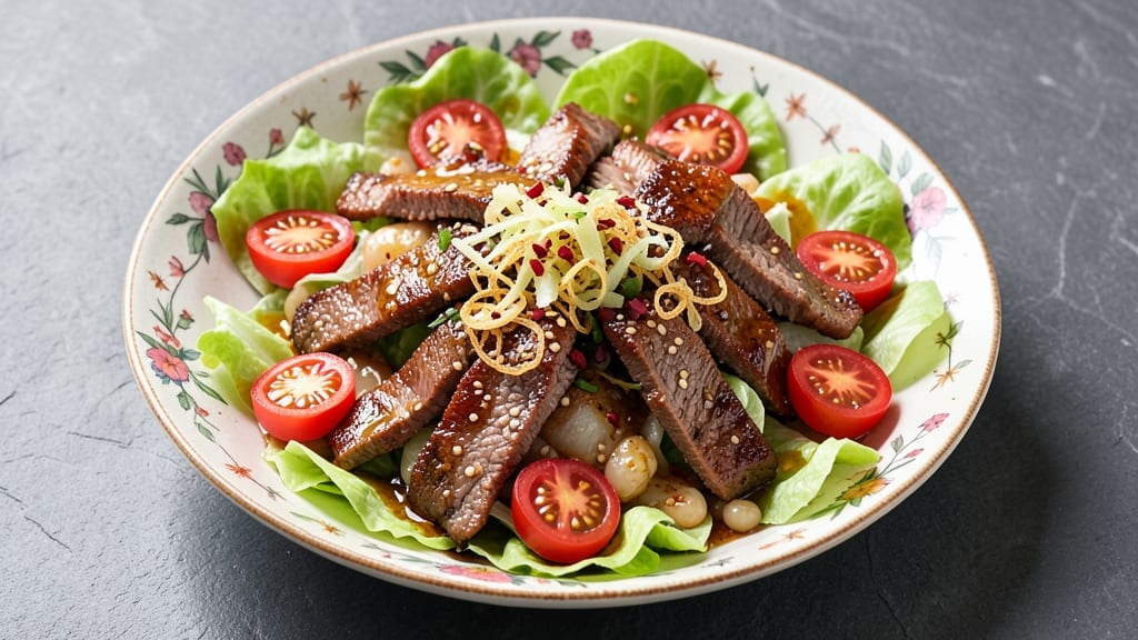 Asian Crispy Beef Salad Recipe: Wok-Seared Crunch Over Cooling Cucumber-Lime Base